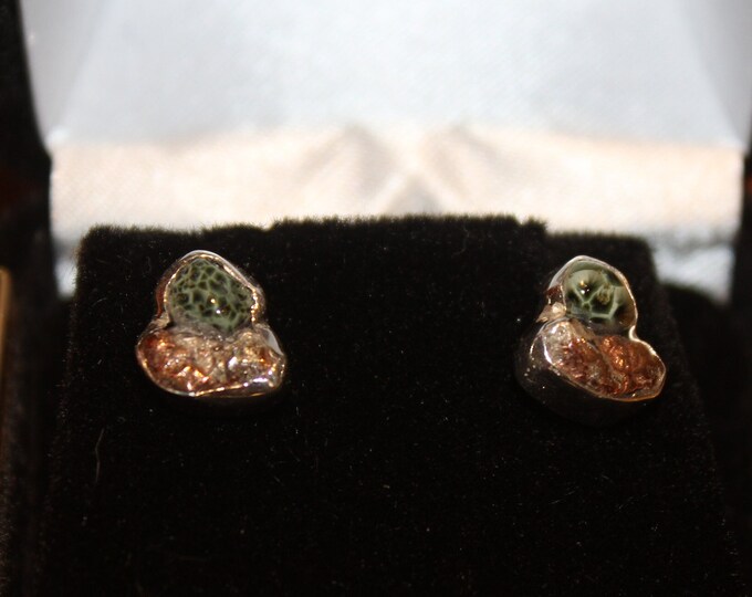 Chlorastrolite (Greenstone) Half-breed (Silver/Copper) Earrings HBGE-4