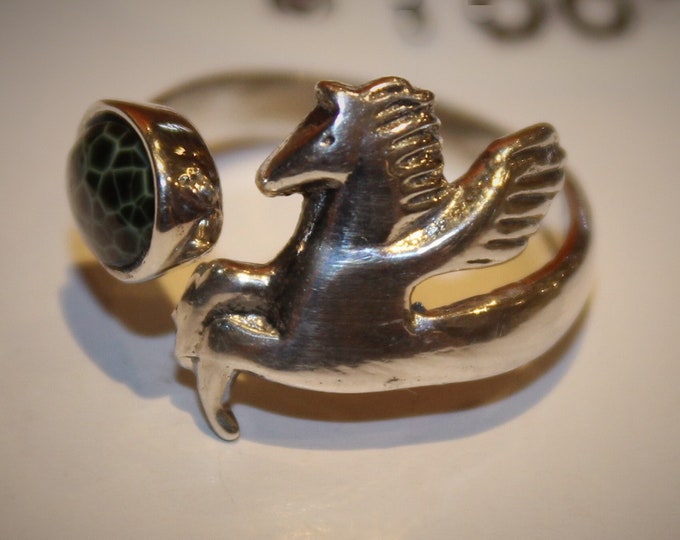 Chlorastrolite (Greenstone) Pegasus Ring GR-215 Size 4-5 Adjustable