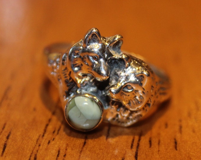 Chlorastrolite (Greenstone) .935 Silver Wolf Ring GR-196 Size 8