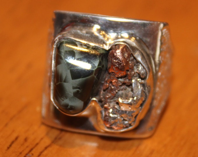 Chlorastrolite (Greenstone) I The King Collection- Isle Royale 1932-1943 Half-breed (Silver/Copper) Ring GR-HBGKING-1 Size 11.25