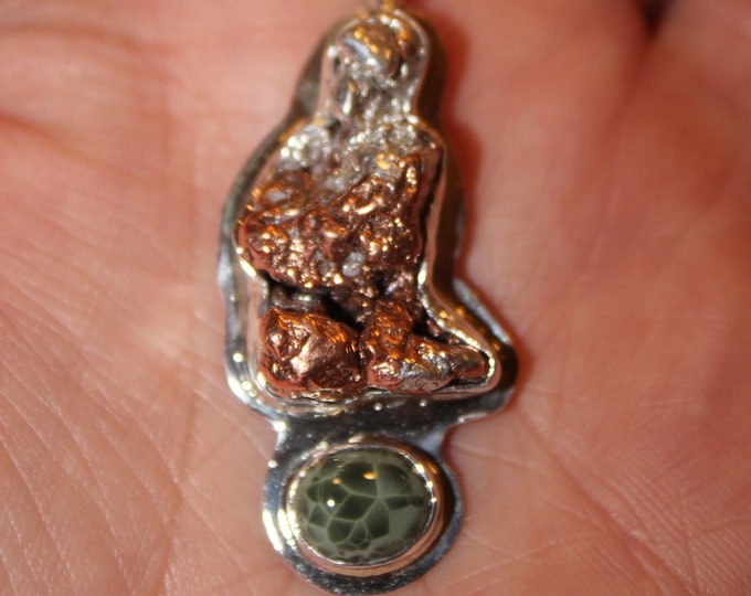 Chlorastrolite (Greenstone) Half breed (silver, Copper Pendant HBGN-1