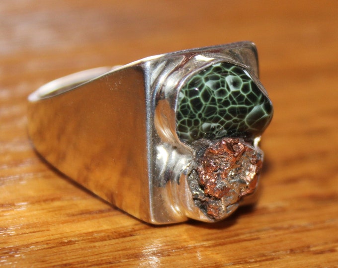 Half-breed (Silver/Copper) Chlorastrolite (Greenstone) Ring HBGR-10 Size 12.5