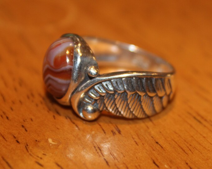 Lake Superior Agate Angel Wing Ring Size 8 LSAR-140