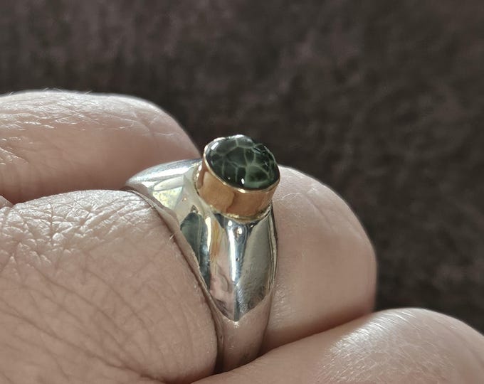 Chlorastrolite (Greenstone) Ring Sterling Silver .935 and Bezeled in 14K Gold Size: 8 SB GOLD-7