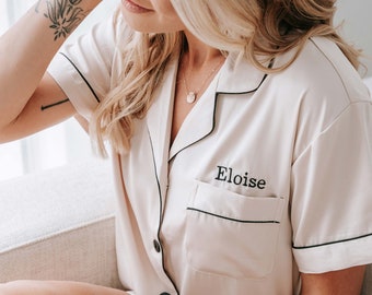 Embroidered Personalised Pyjamas / Bridesmaid Gifts / Wedding Pjs / embriodery / Satin shorts pajamas / Bridesmaid Pyjamas Australia