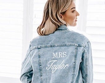 Embroidered denim jacket. Wedding Jacket. Mrs Denim Jacket. Personalised Denim Jacket.