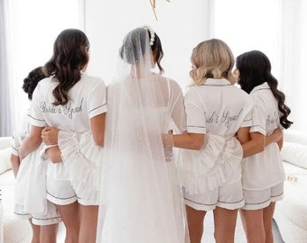 Embroidered Personalised Pyjamas / Bridesmaid Gifts / Wedding Pjs / embroidery / Satin shorts pajamas / Bridesmaid Pyjamas Australia