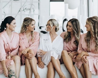 Embroidered Robes /Soft Satin Lace Bridesmaid Robes  / Bridal Party Personalised Robes / Bridesmaid gifts australia / Wedding /Daydream