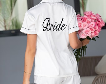 Embroidered Personalised Pyjamas / Bridesmaid Gifts / Wedding Pjs / embroidery / Satin shorts pajamas / Bridesmaid Pyjamas Australia