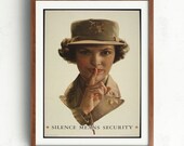 War Era WW2 Propaganda - Silence Means Security Vintage Poster Reprint Wall Art Decor Printed or Printable