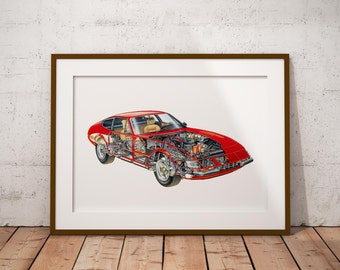 Old Illustrations vintage car print - Ferrari