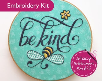 Bee Kind Embroidery Kit ~ Kindness Quote DIY Hoop Art ~ Hand Embroidery Project