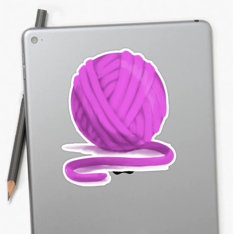 Waterproof Yarn Sticker Decal ~ For Crocheter Knitter ~ Purple Magenta Yarn Ball Skein ~ Removable