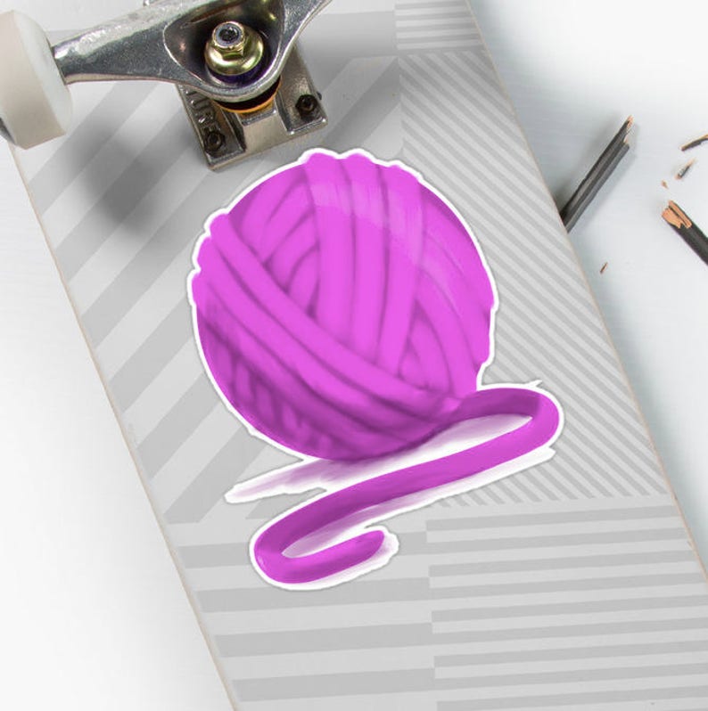 Waterproof Yarn Sticker Decal ~ For Crocheter Knitter ~ Purple Magenta Yarn Ball Skein ~ Removable