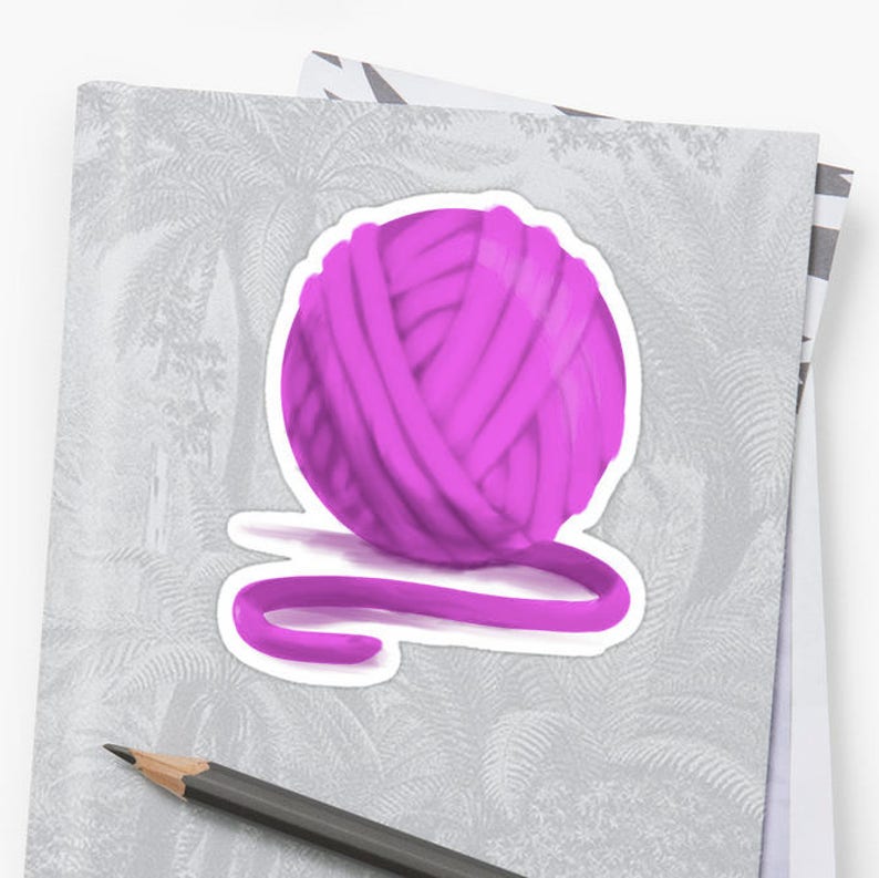 Waterproof Yarn Sticker Decal ~ For Crocheter Knitter ~ Purple Magenta Yarn Ball Skein ~ Removable