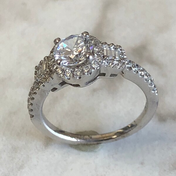 Sterling Silver Lady's CZ Halo Engagement Ring 1.25ctw that looks Incredibly Real at a Fraction  of the Cost.