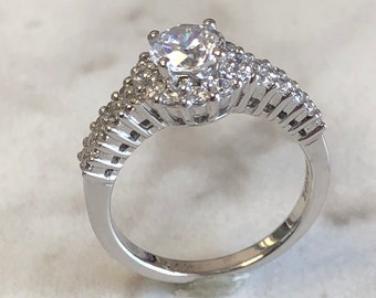 Sterling Silver Lady's CZ Halo Engagement Ring at an Incredible Price with a LOOK of 1.58ct total weight.