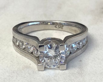 Sterling Silver Lady's CZ Engagement Ring with a total BIG LOOK of 2.00ct
