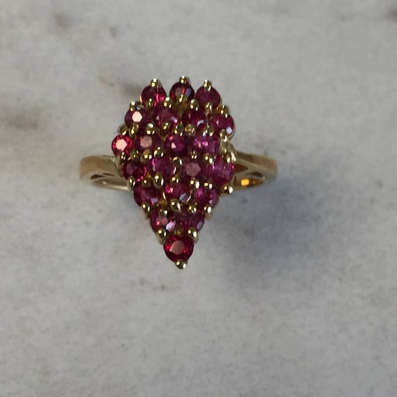 Ruby...14kt Yellow Gold Lady's Genuine Ruby Clust… - image 1