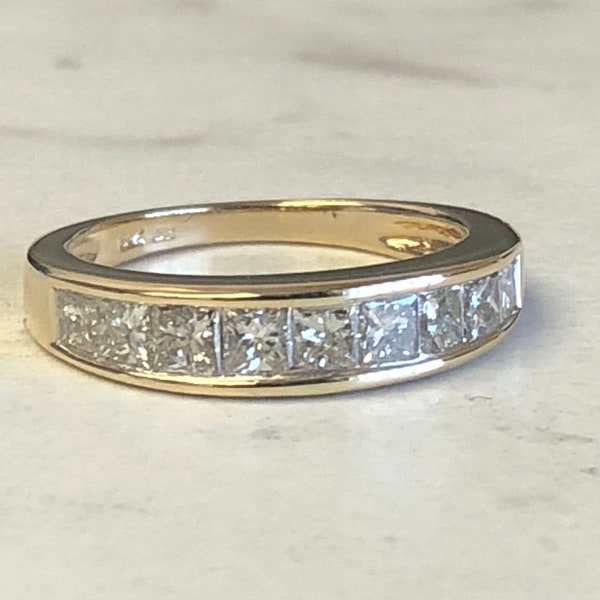 14kt Yellow Gold Lady's Princess Square Cut Diamond Channel Set  Wedding/Anniversary/Stackable Band .95ct Total Weight. GREAT PRICE.