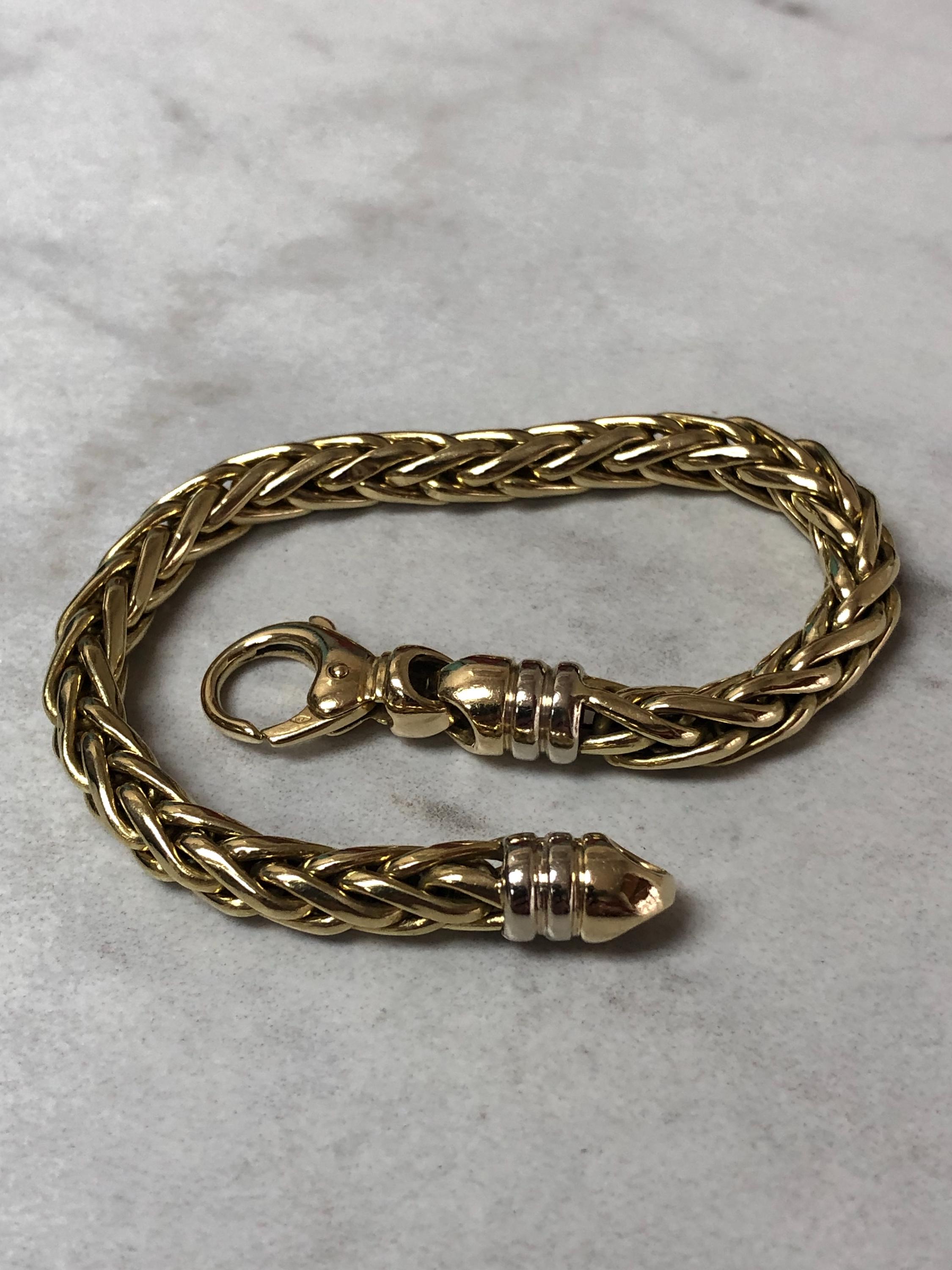 18kt Yellow Gold Solid Lady's 6mm Round Wheat Bracelet 7 3/4" in Length. Made in Italy.