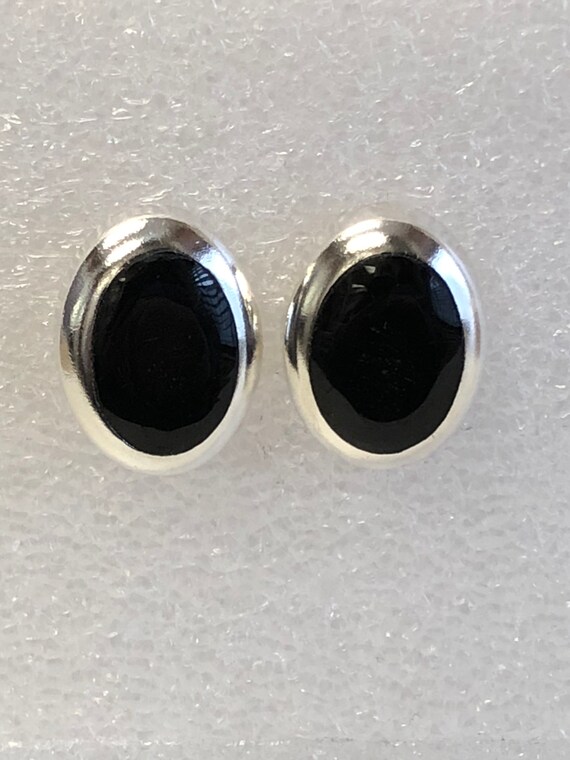 Sterling Silver Lady's Oval Onyx Gemstone Earring… - image 1