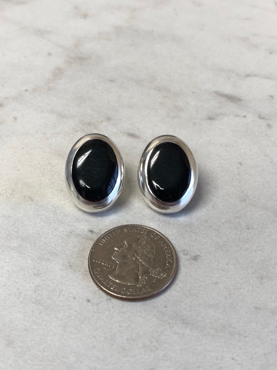 Sterling Silver Lady's Oval Onyx Gemstone Earring… - image 3