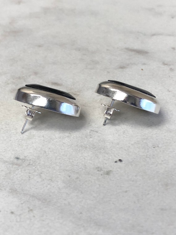 Sterling Silver Lady's Oval Onyx Gemstone Earring… - image 5