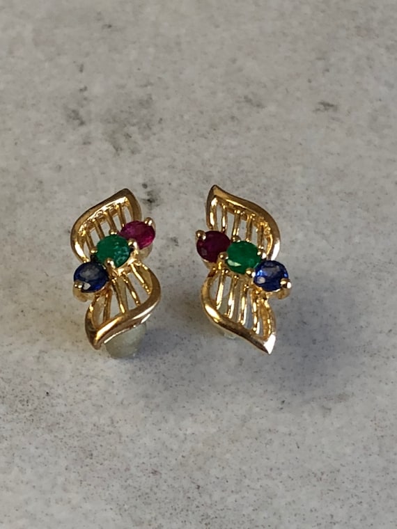 14kt Yellow Gold Ladys Precious Ruby, Emerald and… - image 1