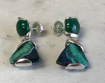 Ungewöhnliche Sterling Silber Jade/grün Achat Edelstein Swivel Baumwirbel/Tropfen Ohrringe handgefertigt zu einem sehr erschwinglichen Preis. KOSTENLOSER VERSAND