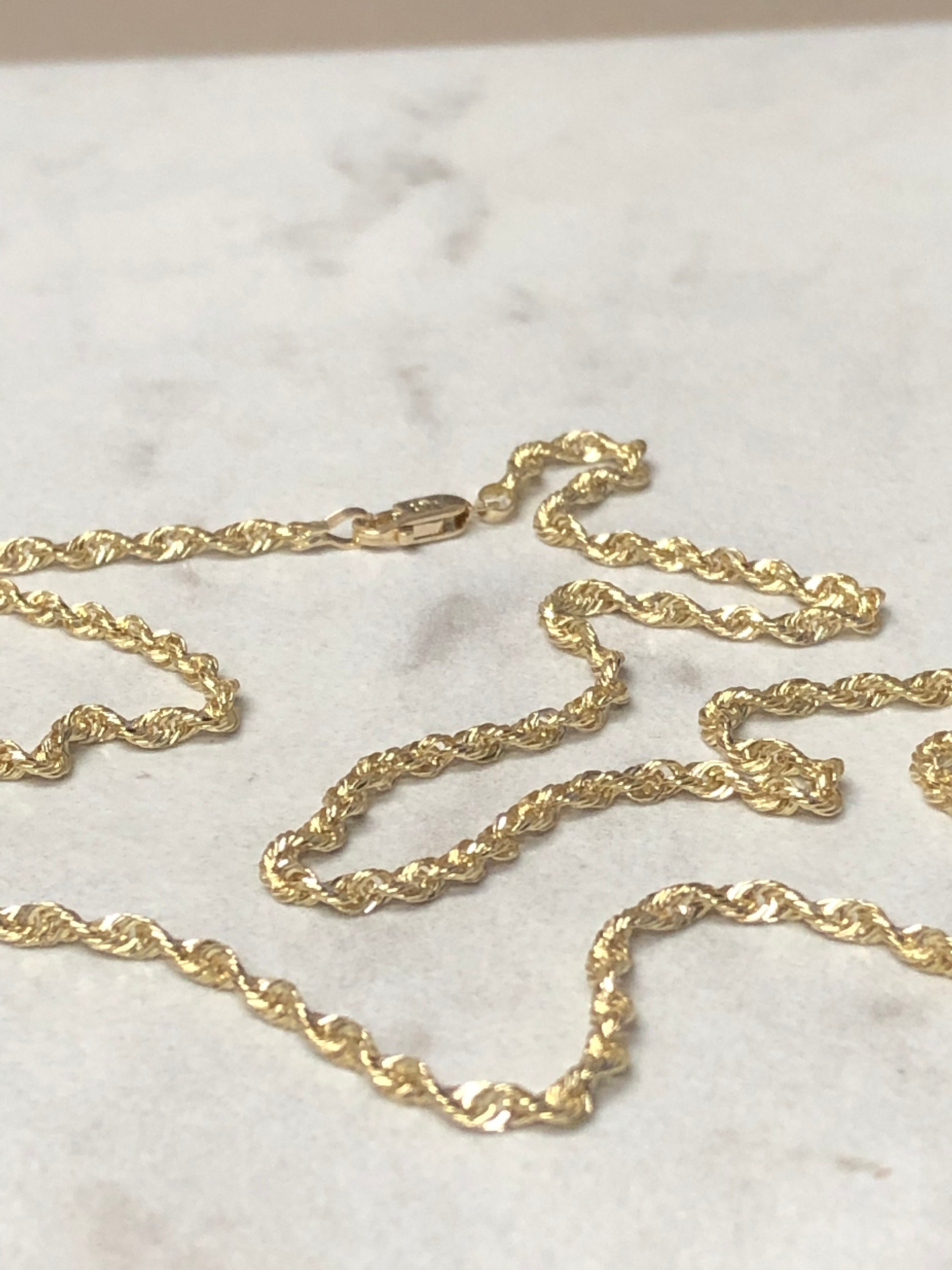 2mm Diamond Cut Rope Chain Extender Necklace Pendant Real 10K Yellow Gold