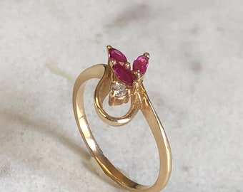Ruby...14kt Yellow Gold Lady's Diamond and Ruby Ring at a Very Affordable Price.