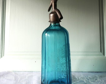 Französische Vintage Blaue Siphonflasche