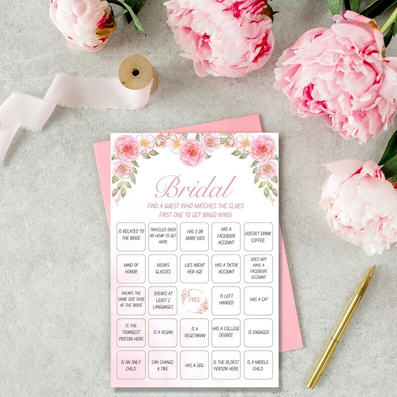 30 Prefilled Printable Bridal Shower Bingo Card Game Instant Etsy