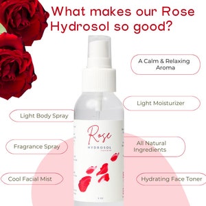 Rose | Hydrosol | Handcrafted Steam Distilled | Organic | Facial Toner | Natural | Floral Water | Aromatherapy | Skin Care | Linen Spray