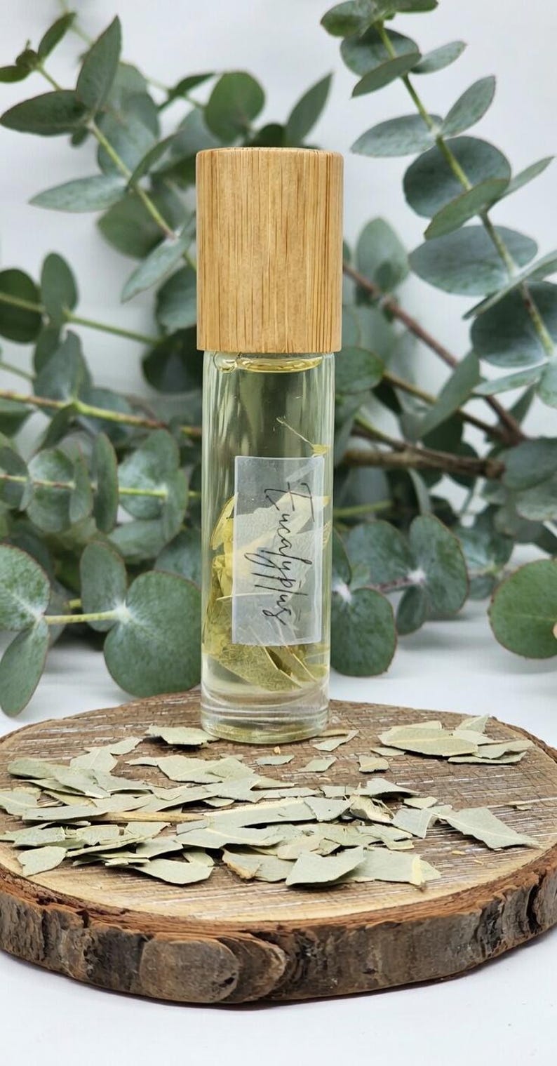 Eucalyptus essential oil roller with real dried eucalyptus leaves all natural organic aromatherapy roller bottle pure essential oil
