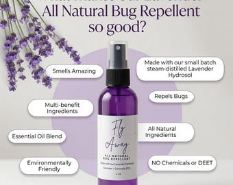 Repelente de insectos natural / Lavanda / Apto para mascotas / Repelente de insectos / Sin DEET / Aromaterapia / Repelente de mosquitos / Aceite esencial / Hecho a mano