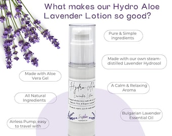 Hydro Aloe Lotion | Bulgarian Lavender | Aromatherapy | All Natural and Organic | Body Lotion | Hand Lotion | Aloe | Handmade | Skin Care