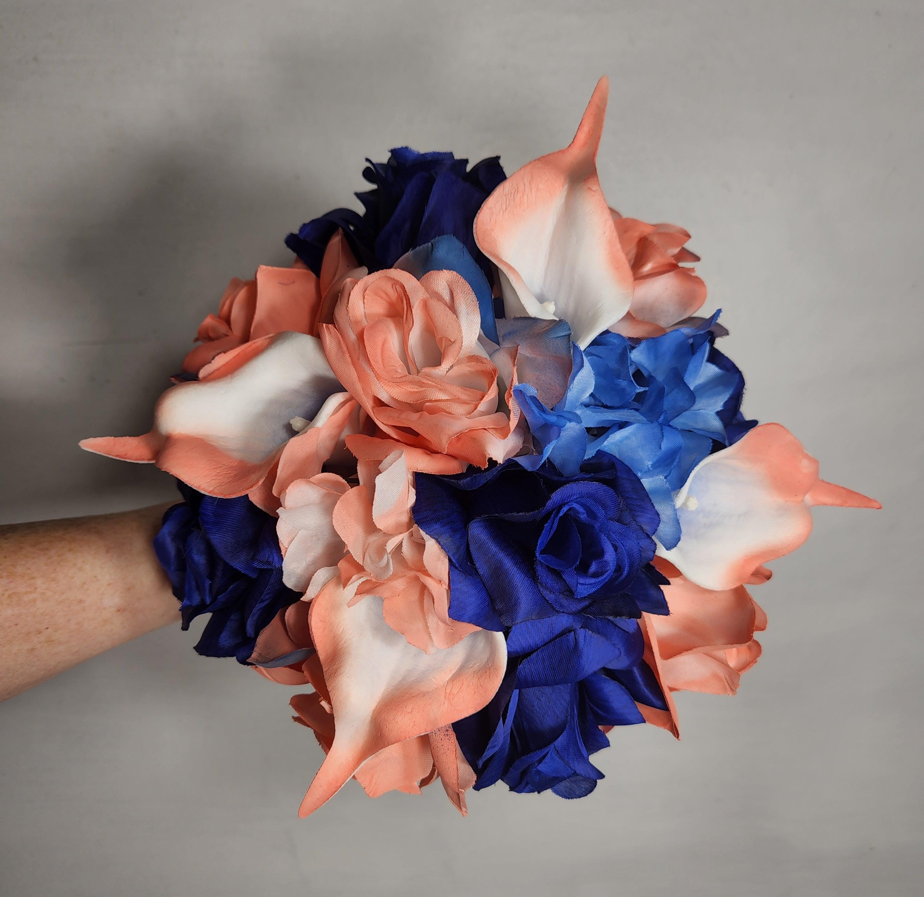 Coral Royal Blue Rose Calla Lily Bridal Wedding Bouquet Accessories - Etsy