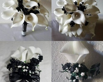 Black Ivory Calla Lily Bridal Wedding Bouquet Accessories