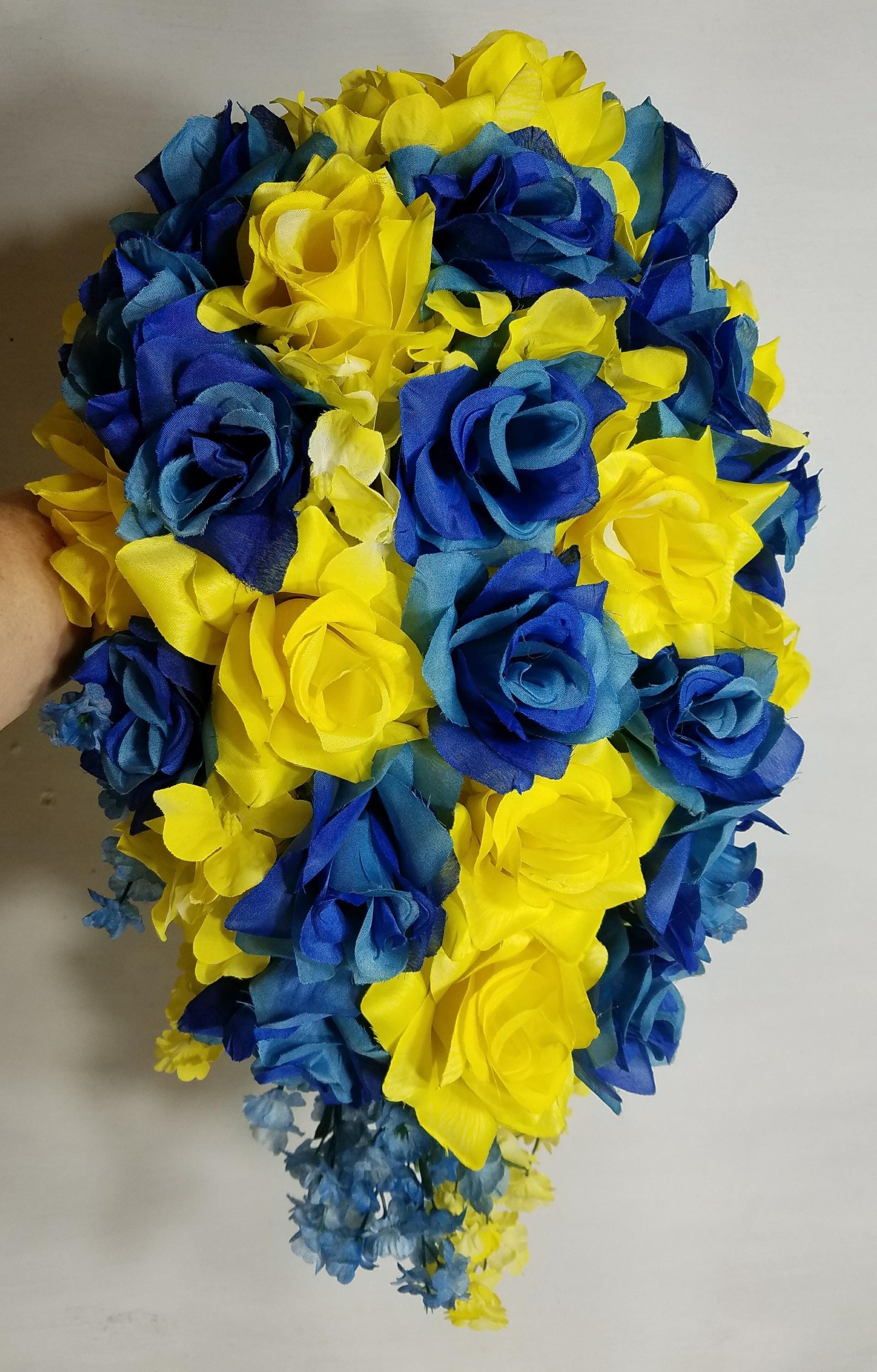 Royal Blue Yellow Rose Bridal Wedding Bouquet Accessories - Etsy