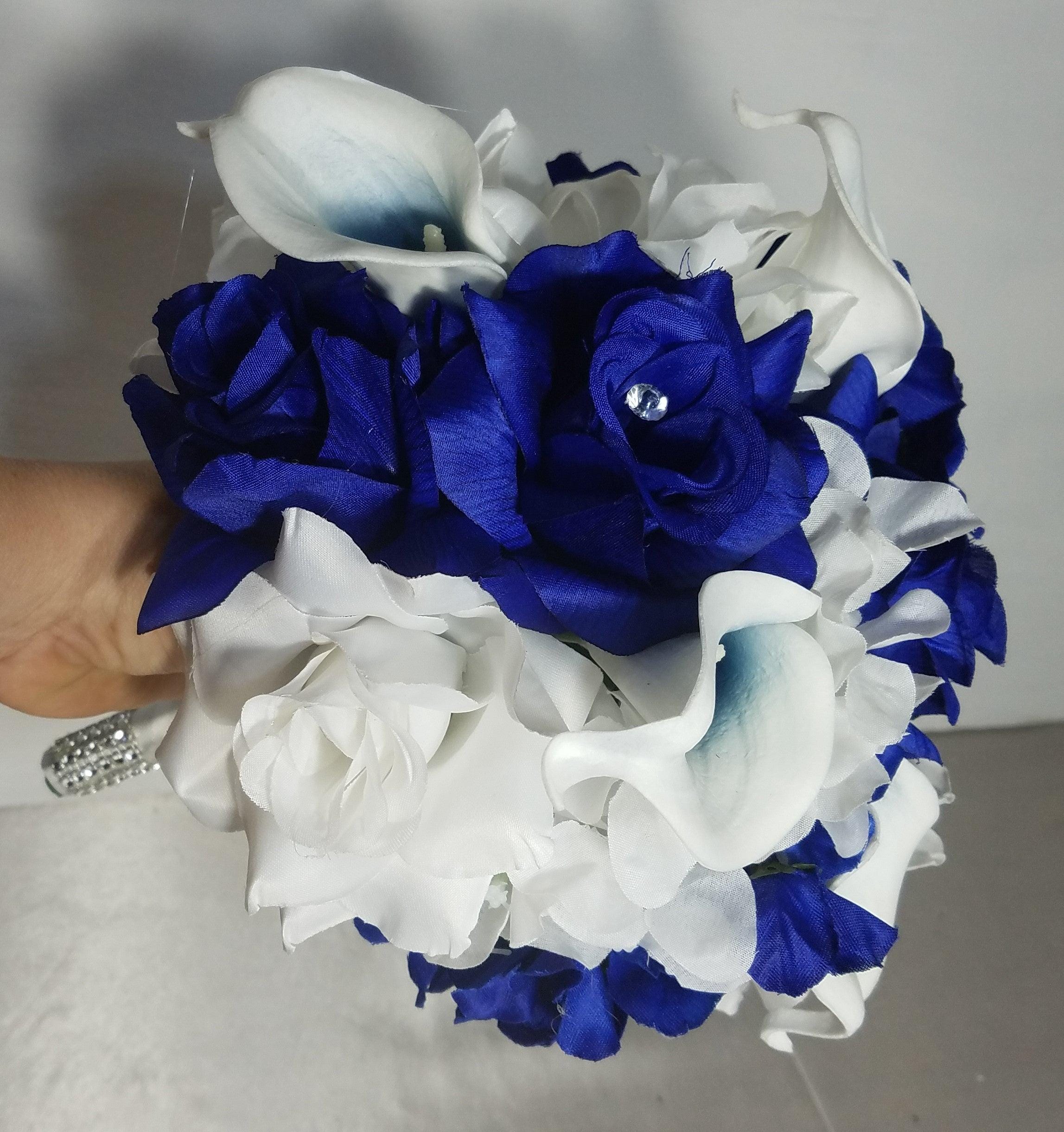 Royal Blue White Rose Calla Lily Bridal Wedding Bouquet Accessories - Etsy