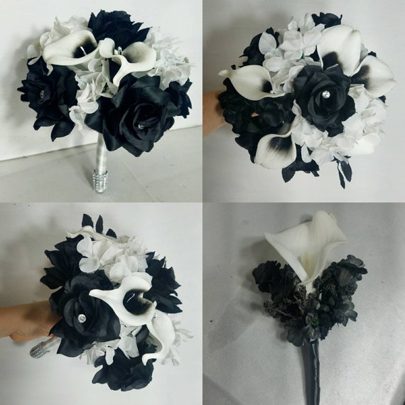 hænge udpege bekymre Black White Rose Calla Lily Bridal Wedding Bouquet Accessories - Etsy