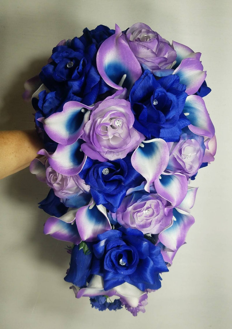 Purple Royal Blue Rose Calla Lily Bridal Wedding Bouquet | Etsy