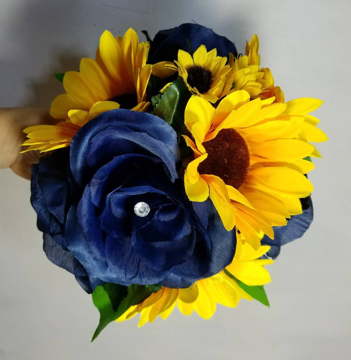 Navy Blue Rose Sunflower Bridal Wedding Bouquet Accessories Etsy