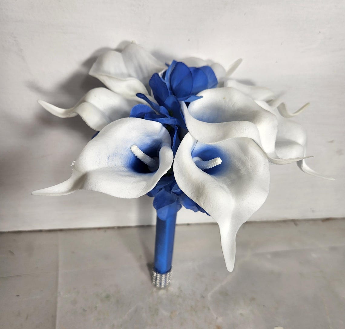 Royal Blue White Calla Lily Bridal Wedding Bouquet Accessories - Etsy