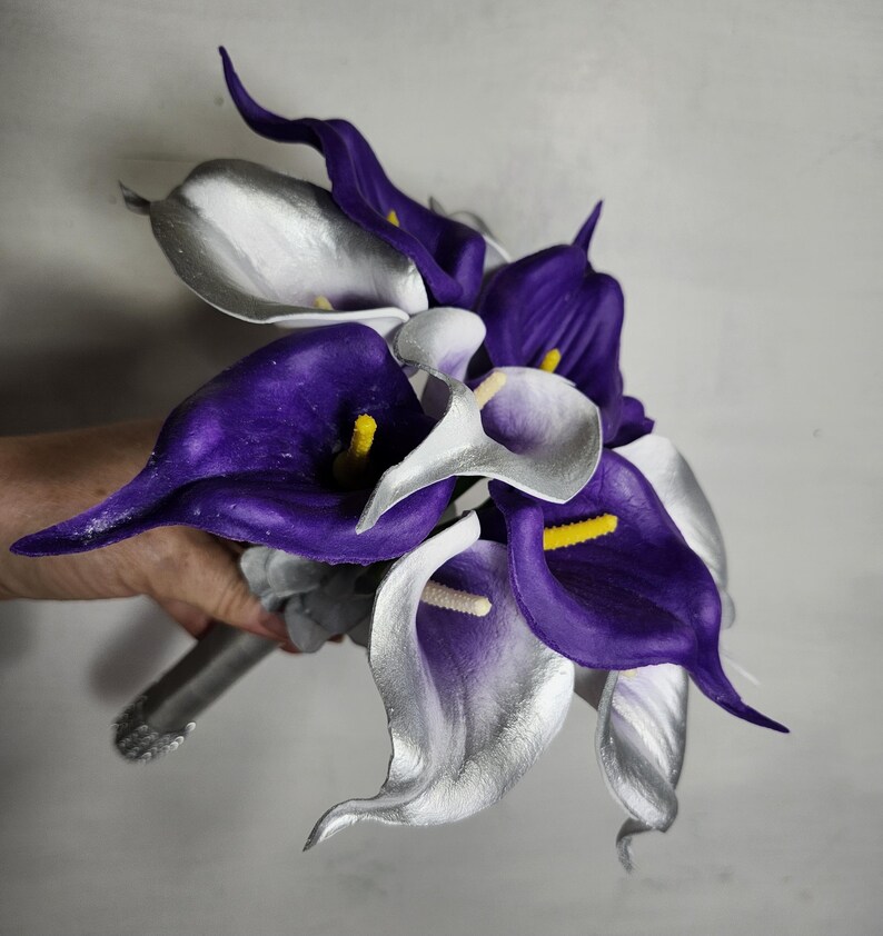 Purple Silver Calla Lily Bridal Wedding Bouquet Accessories - Etsy