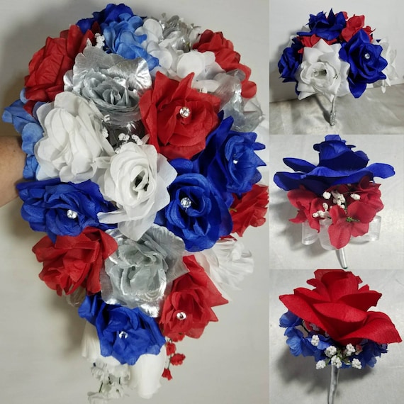 Red white and blue wedding bouquets Clearance