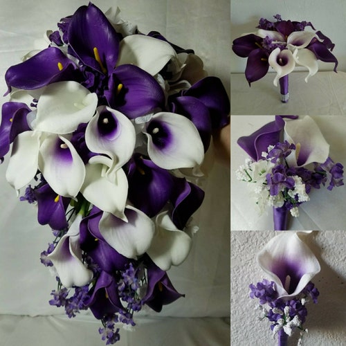 Lavender & White Real Touch Calla Lily Wedding Bouquet With | Etsy