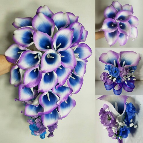 Light Blue Purple Ivory Calla Lily Bridal Wedding Bouquet - Etsy